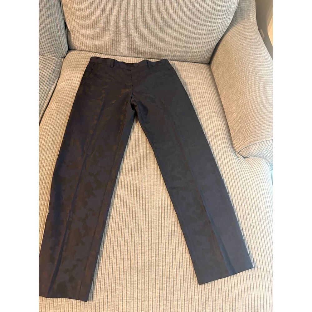 Murano Modern Comfort Mens Dress Pants 32x30 Navy Blue Camo Jacquard Trousers